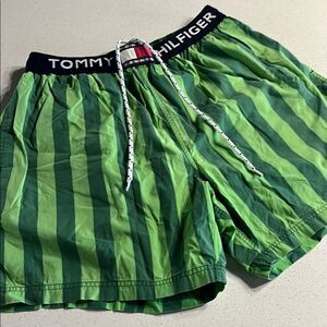Tommy Hilfiger Vintage Vibrant Green Striped Swim Trunk Shorts Mens L